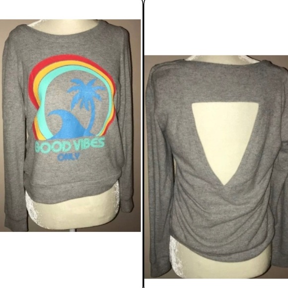 Chaser "Good Vibes Only" Open Back Sweatshirt, XS - Picture 1 of 7